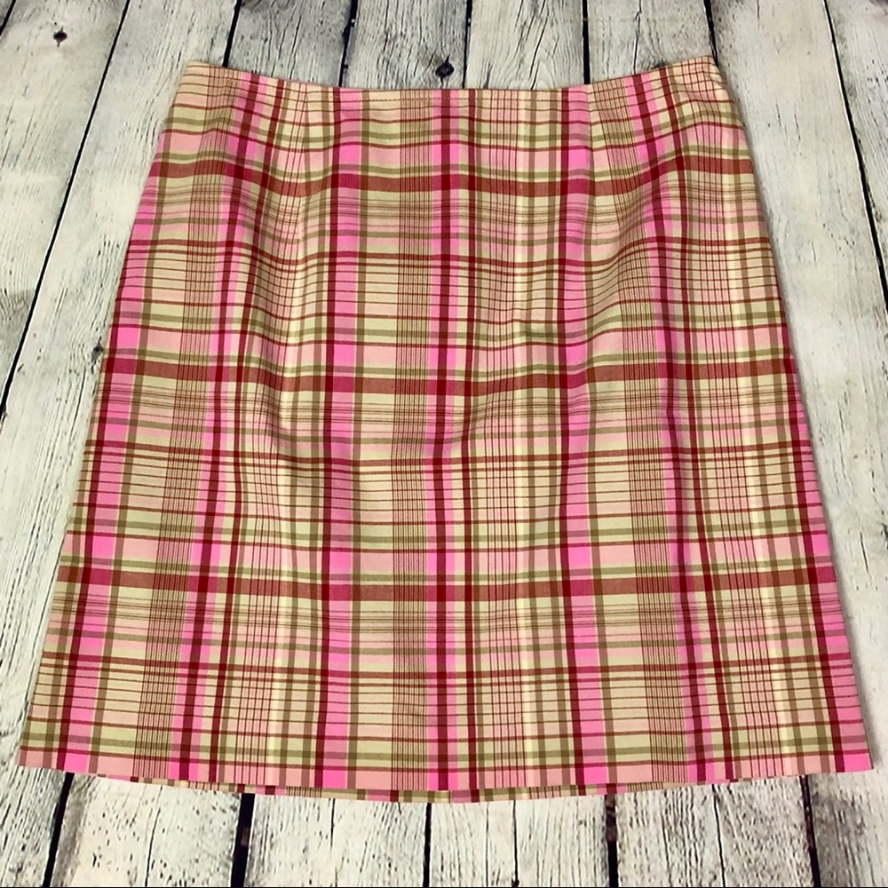 EUC Y2K Ann Taylor Stretch Pink Plaid Mini Skirt - Size 6